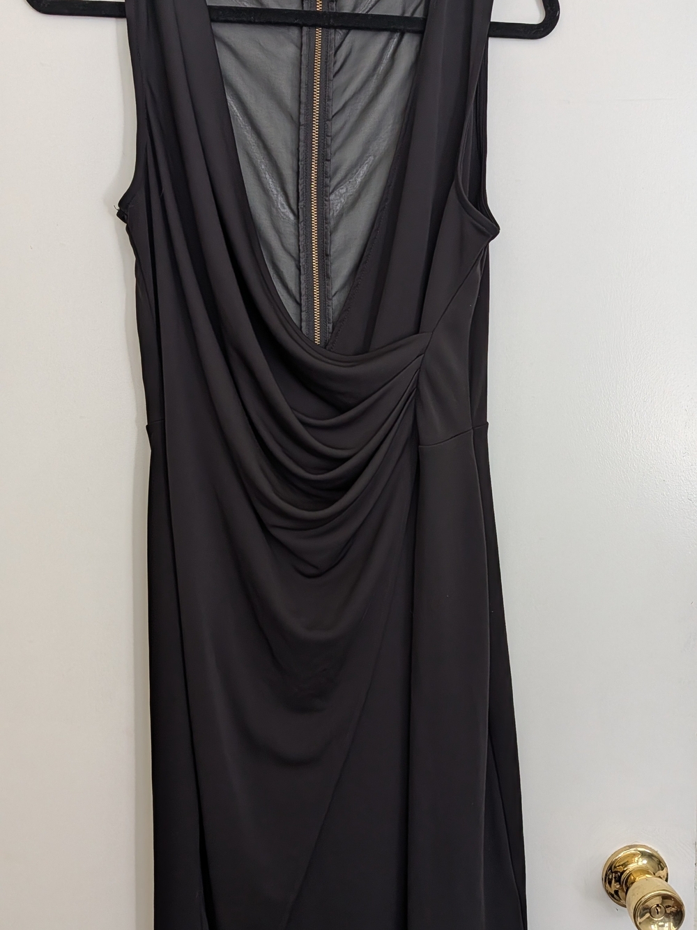 French Connection Black Sheer Back Draped V-Neck Dress